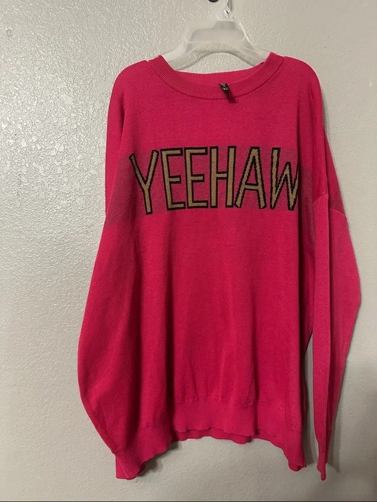 Women's Hot Pink 'YEEHAW' Crewneck Sweater - Picture 3 of 3